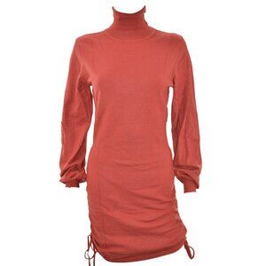 NWT Rust Saffron Paprika Orange-Red Shirred Turtleneck Knit Sweater Dress L
